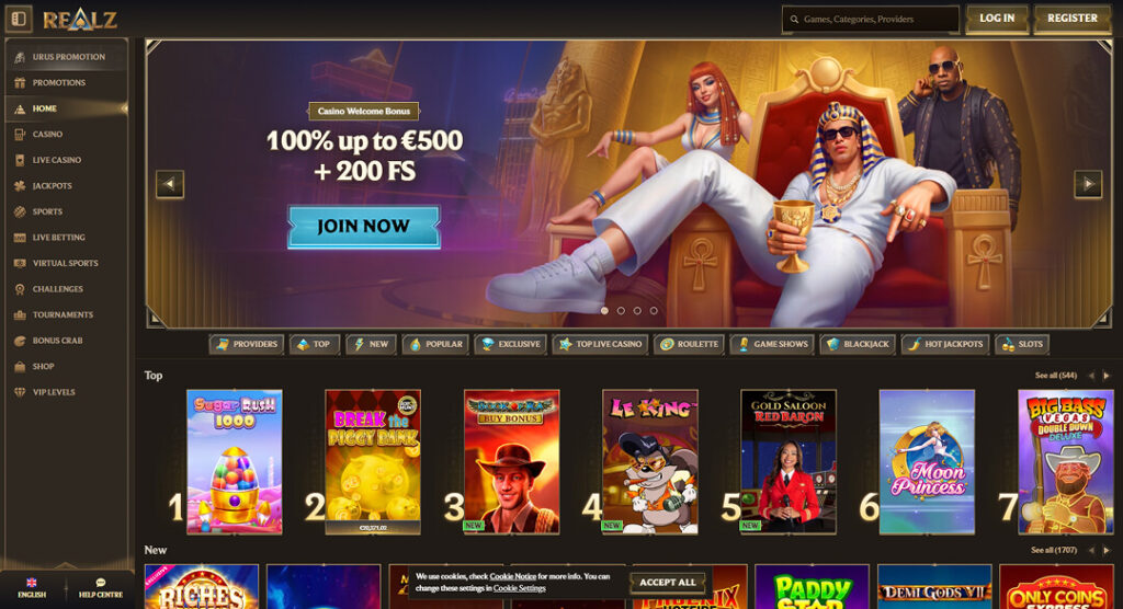 RealzCasino interface